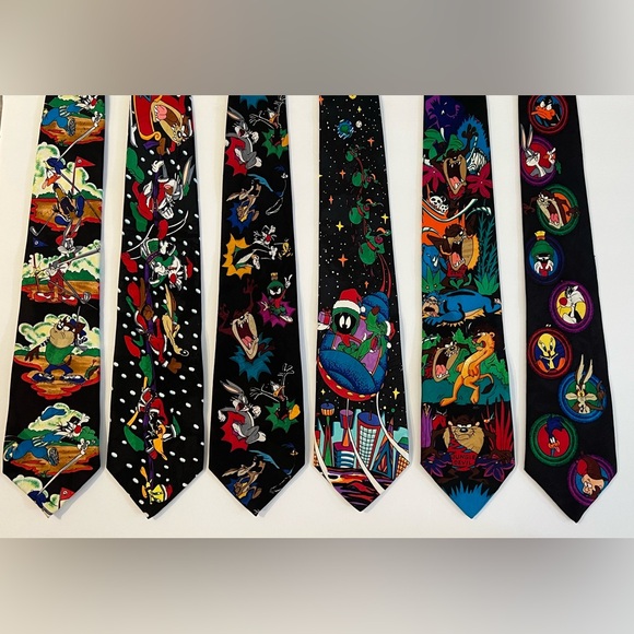 6 Vintage 1993 Looney Tunes Mania Warner‎ Bros. Polyester Neck ties